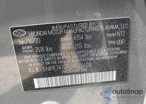 2020 Hyundai Sonata Sel Plus from USA, damaged, VIN 5NPEJ4J27LH025608